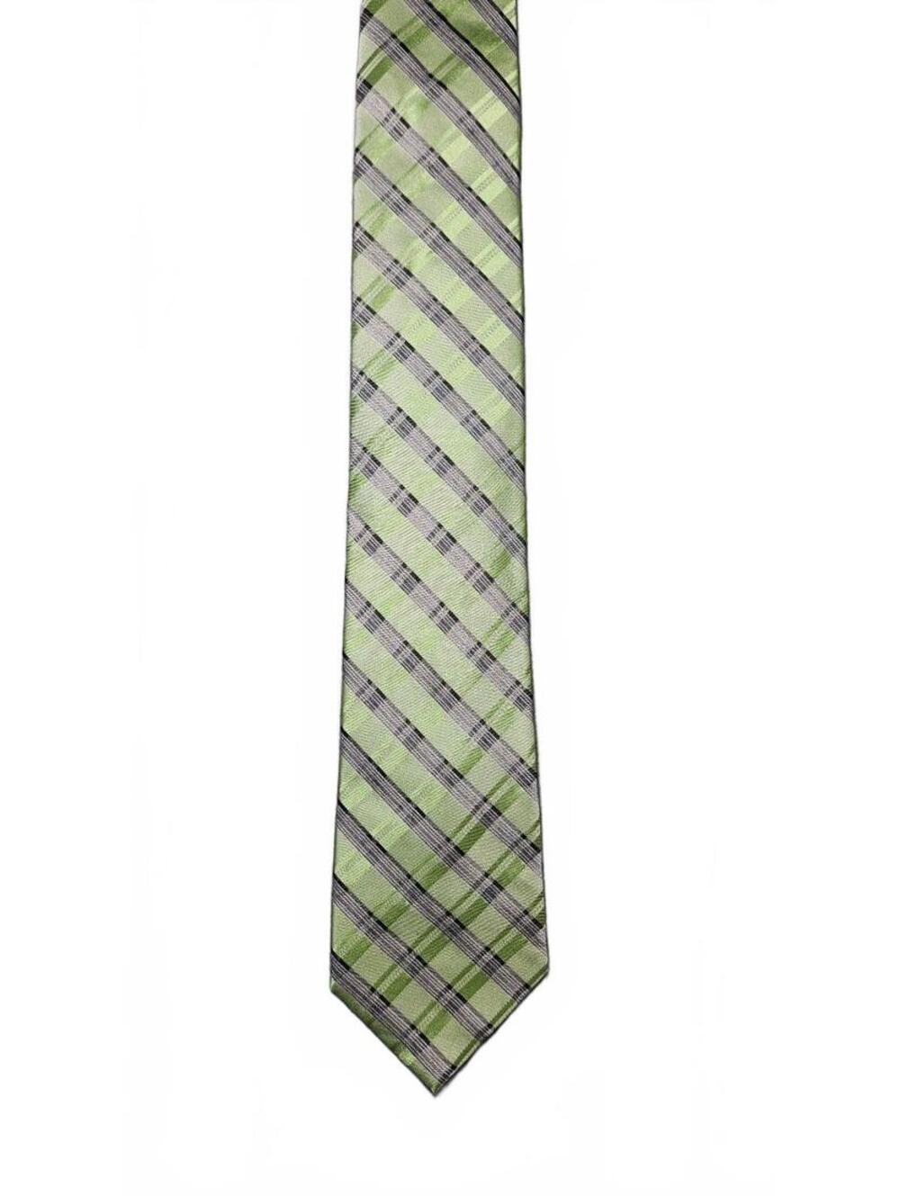 Calvin Klein Silk Blend Tie Green Gray Plaid Men's Necktie
